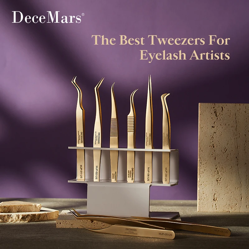 DeceMars Eyelash Extension Tweezers Gold Color