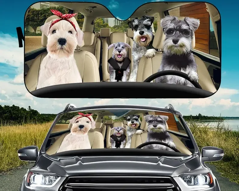 Schnauzers Family Car Sunshade, Funny Dogs Auto Sun Shade, Car Auto Sun Shade, Car Accessories, Dog Mom - Dog Lo