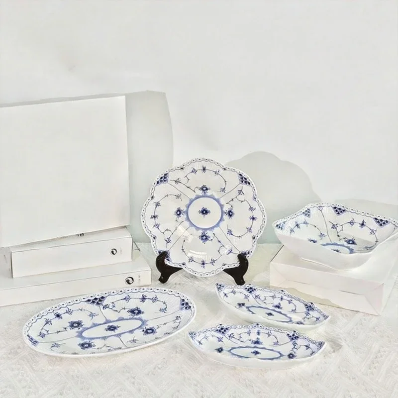 All-Lace Hollowed-Out Exquisite Pastry Plate Home Bone China Dessert Salad Dinner Plate Gift Recommendation