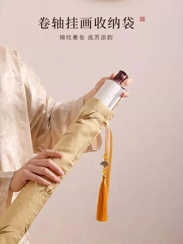 Scroll Painting Storage Case, Chinese Calligraphy Artwork Holder, Protective Paper Bag for Drawing/Painting