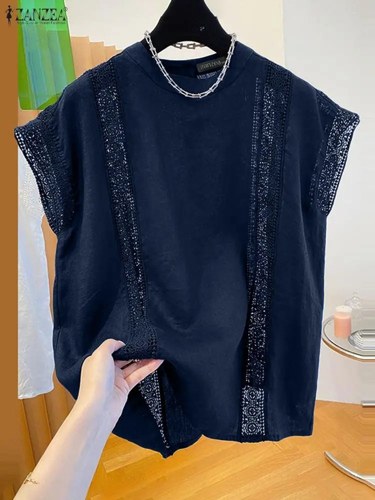 

2025 ZANZEA Summer Sleeveless Lace Crochet Blouse Women Fashion Tanks Tops Solid Casual Holiday Beach Shirt Female Mujer Camis