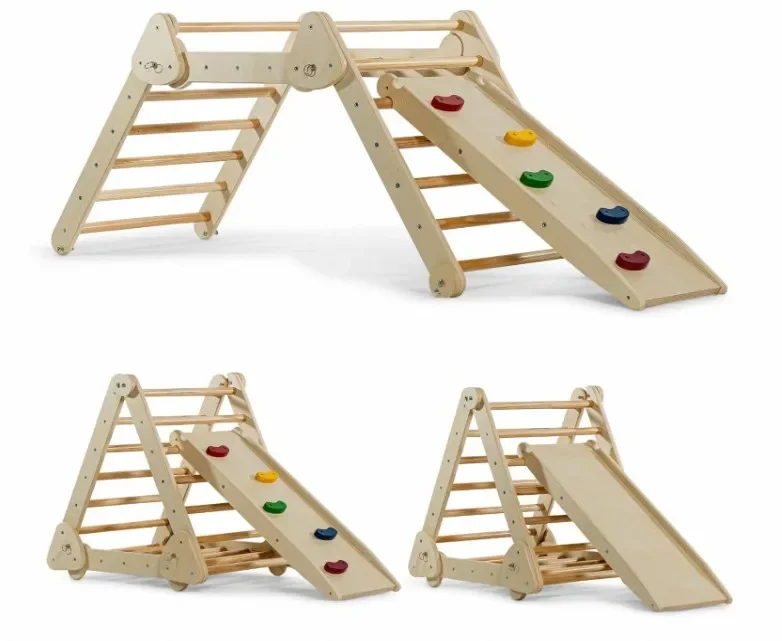 4 in 1 Montessori Climbing Set - Wooden Climbing Gym Foldable Indoor Playground for Kids Ages 18 Months to 4 Years