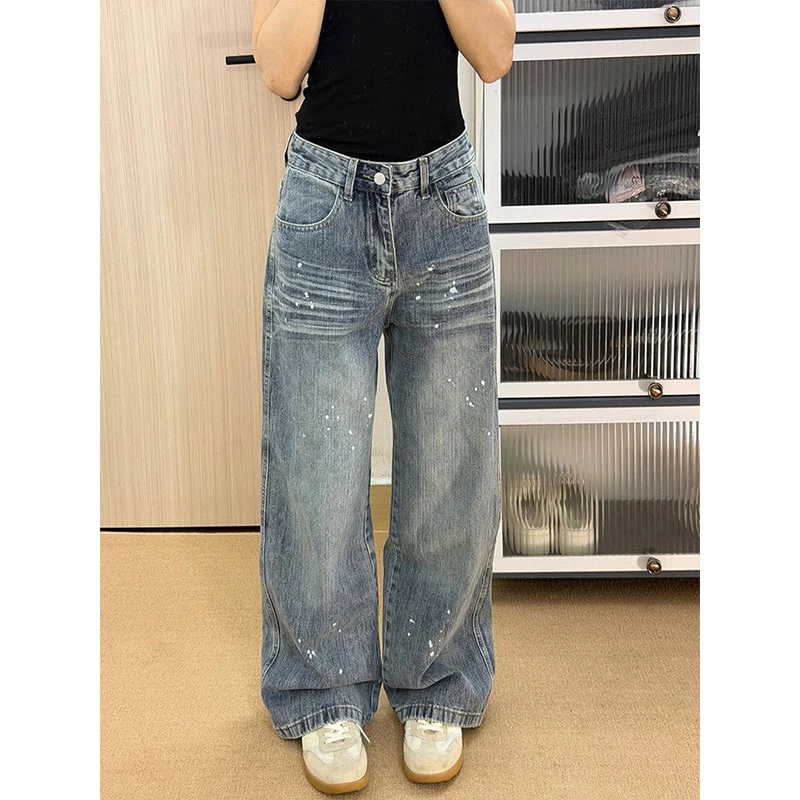 Women Blue Gothic Y2k Baggy Jeans Harajuku Vintage Embroidery Denim Trousers Japanese 2000s Style Oversize Jeans Pants