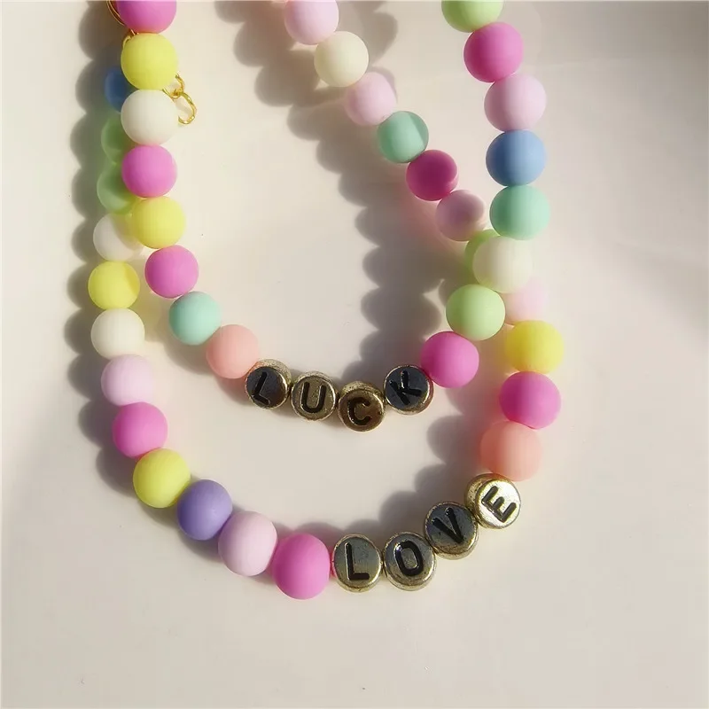 Fashion Custom Letter Bead Pet Collar Cartoon Macaron Color Adjustable Cat Necklace for Puppy Dog Cat Dog Accessories