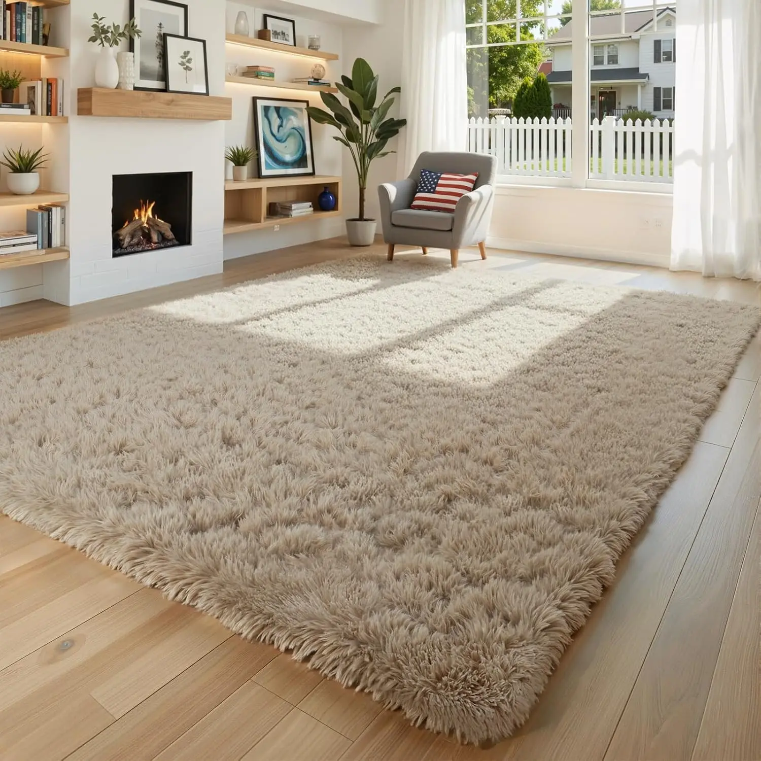 

Fluffy Shaggy Area Rug, Beige 8x10 for Living Room Bedroom Kids Room, Anti-Skid Rectangular Fuzzy Home Decor