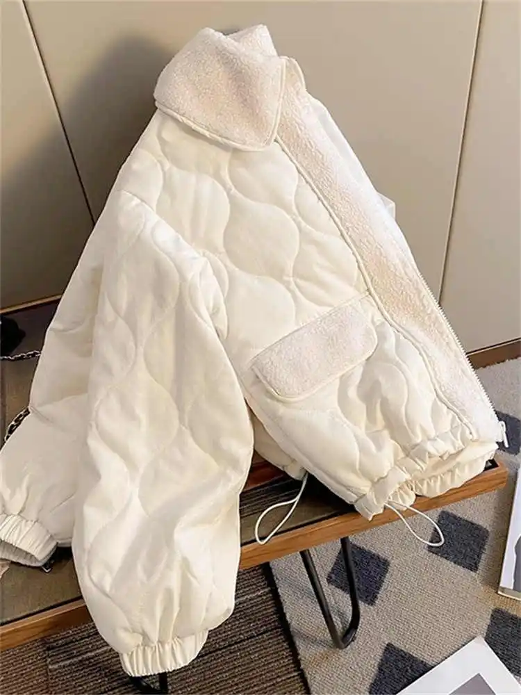女性のための厚いラムウールの綿のジャケット,アフリカのダイヤモンドのパターン,ニッチなデザイン,暖かい巾着コート,婦人服,秋