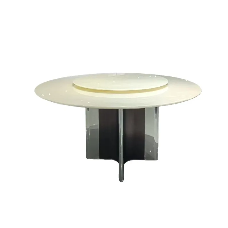 Natural luxury stone Milan white jade dining table high-end imported natural marble home restaurant rotating round table for six
