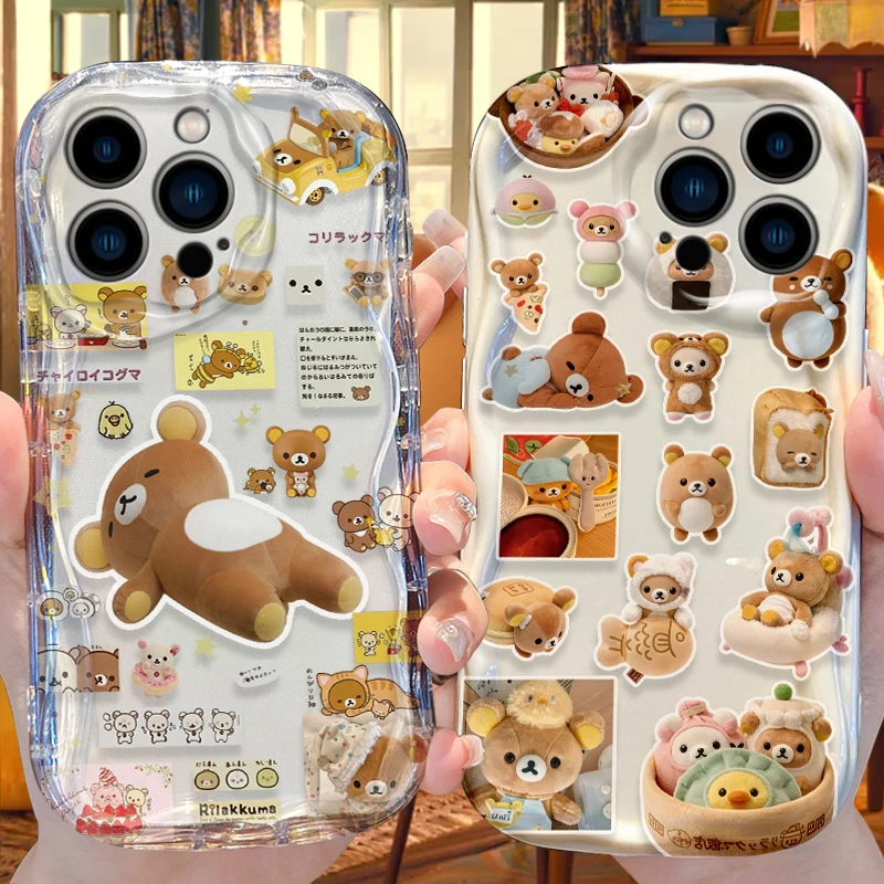 Мягкий чехол-коллаж R-Rilakkuma K-Korilakkuma с разнообразными элементами для iPhone 17, 16, 15, 14, 13, 12 Mini, 11 Pro Max, 8, 7 Plus