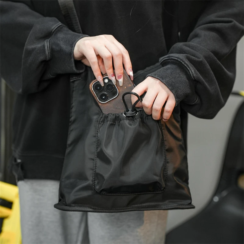 Nylon Bags For Men Vintage Handbags Casual Shoulder Crossbody Bag Eco Bag Korean Messenger Bag Y2K Unisex Black Shopper Bag