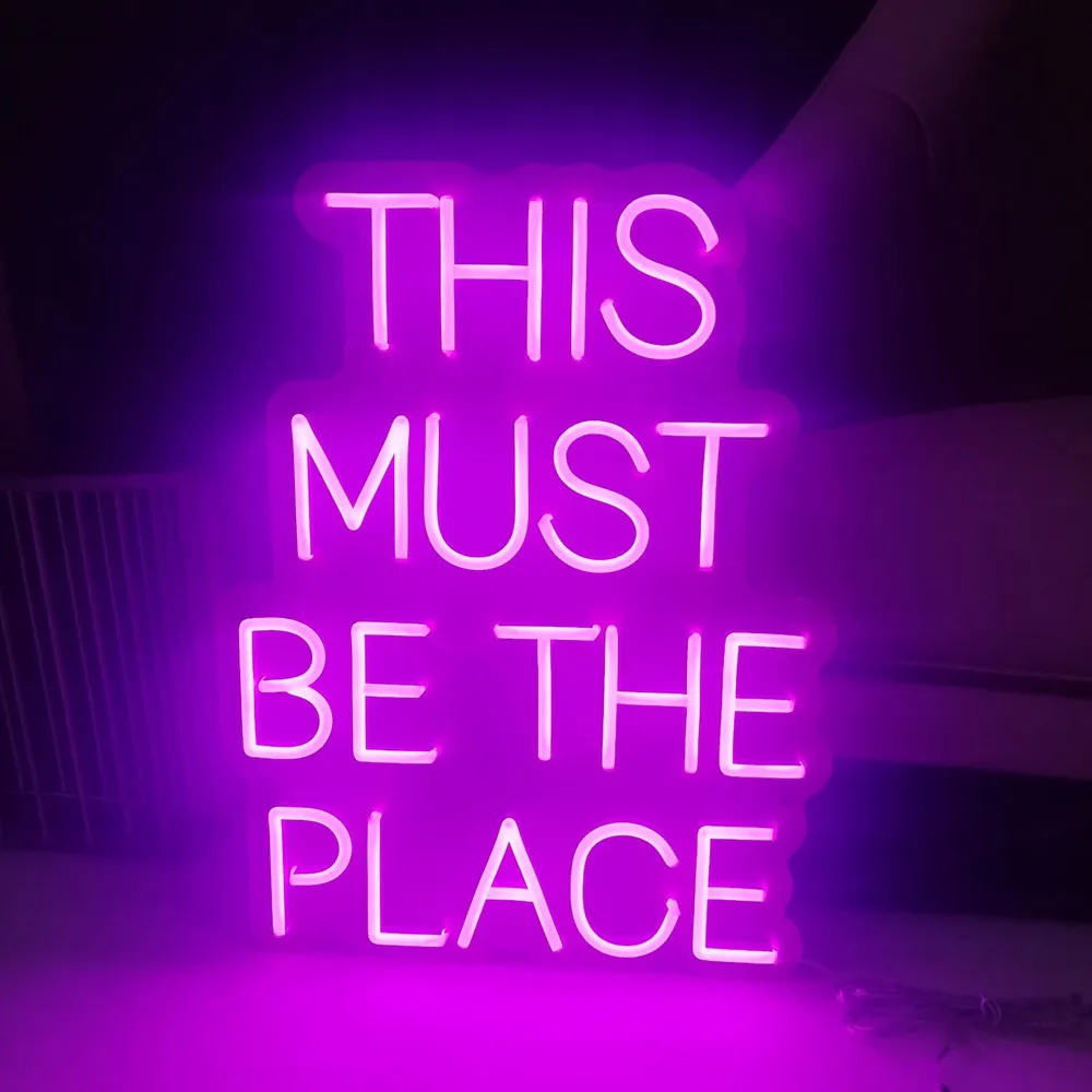 

Neon Sign This Must Be The Place, Neon Light Sign for Wedding Wall, Birthday Shop, Bar Decoration, Neon Led Lights, Room Decor