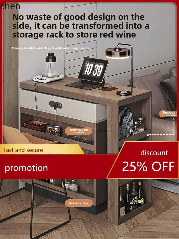 

HT Minimalist Vintage Home Living Room Extendable Bar Table Integrated Sideboard Sofa Side Partition Side Table