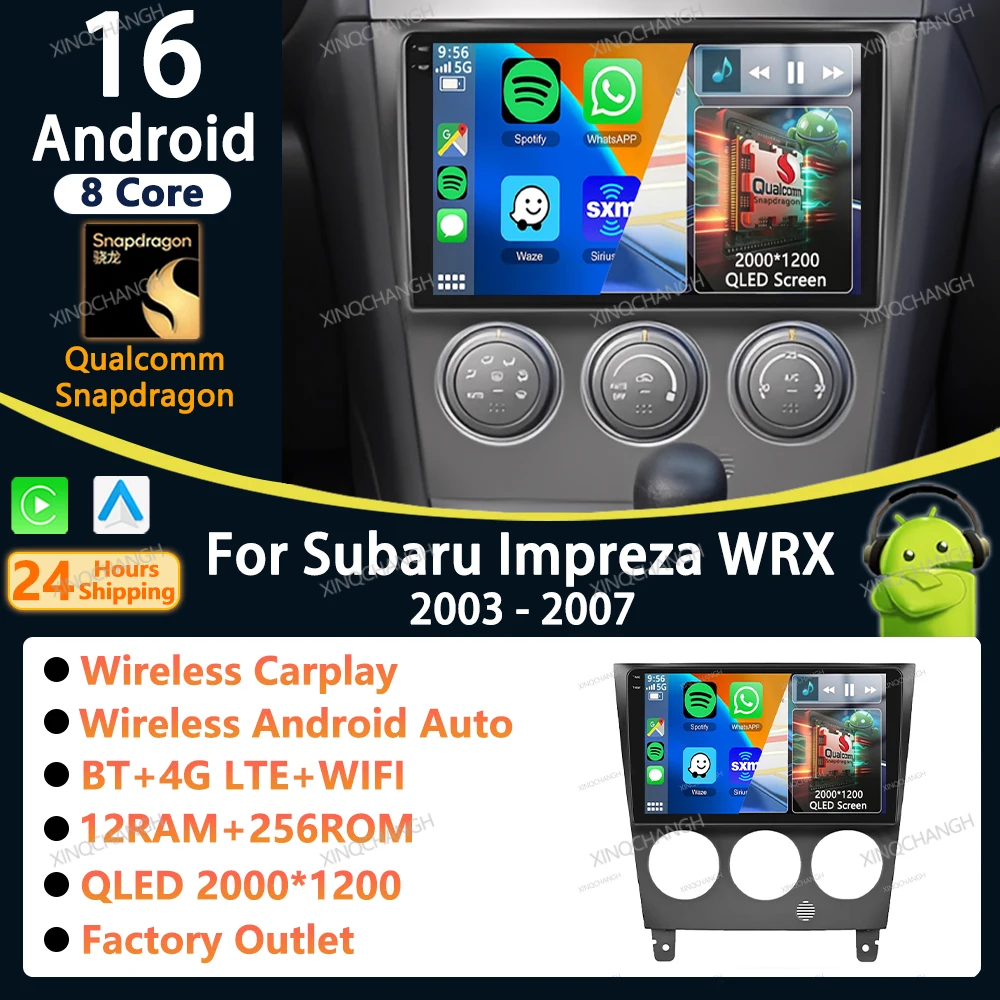 Android 16 Car Radio Carplay Auto For Subaru Impreza Wrx 2003 - 2007 Fascia Panel Head Unit Dash Fitting Panel Kit Accessories