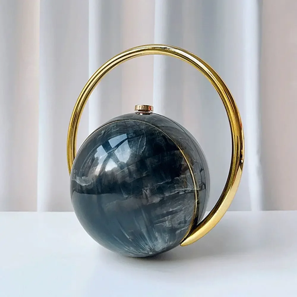 

Deluxe PVC Round Ball Women's Handbag Stone Pattern Electroplated Bowling Bag Ball Handle Mini Evening Bag