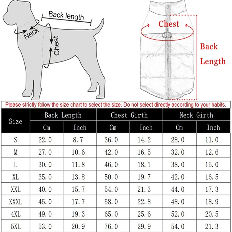 Waterproof dog Clothing Pet Coat Winter thermal vest Thickened zipper jacket Dog clothing for small to medium sized dogs