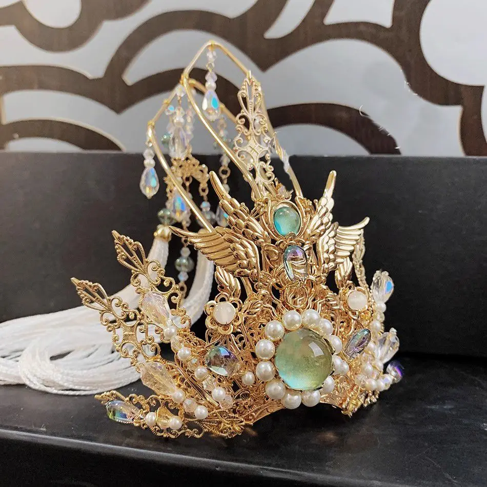

Антикварная корона Hanfu Glaze, мужская и женская универсальная сказочная и красивая корона Ming] Головные уборы ручной работы Step-by-Step