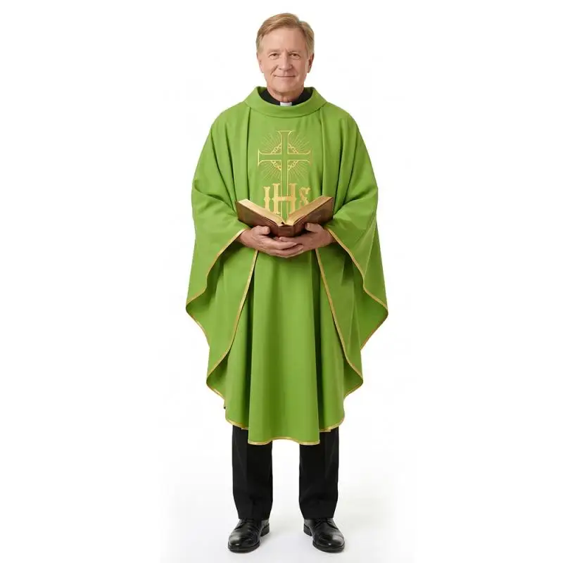 Mittelalterliches Retro-Priester-Mönch-Cosplay-Kostüm, Priesterrobe mit Quasten, Grüne Chasuble, Priester-Gebetsuniform