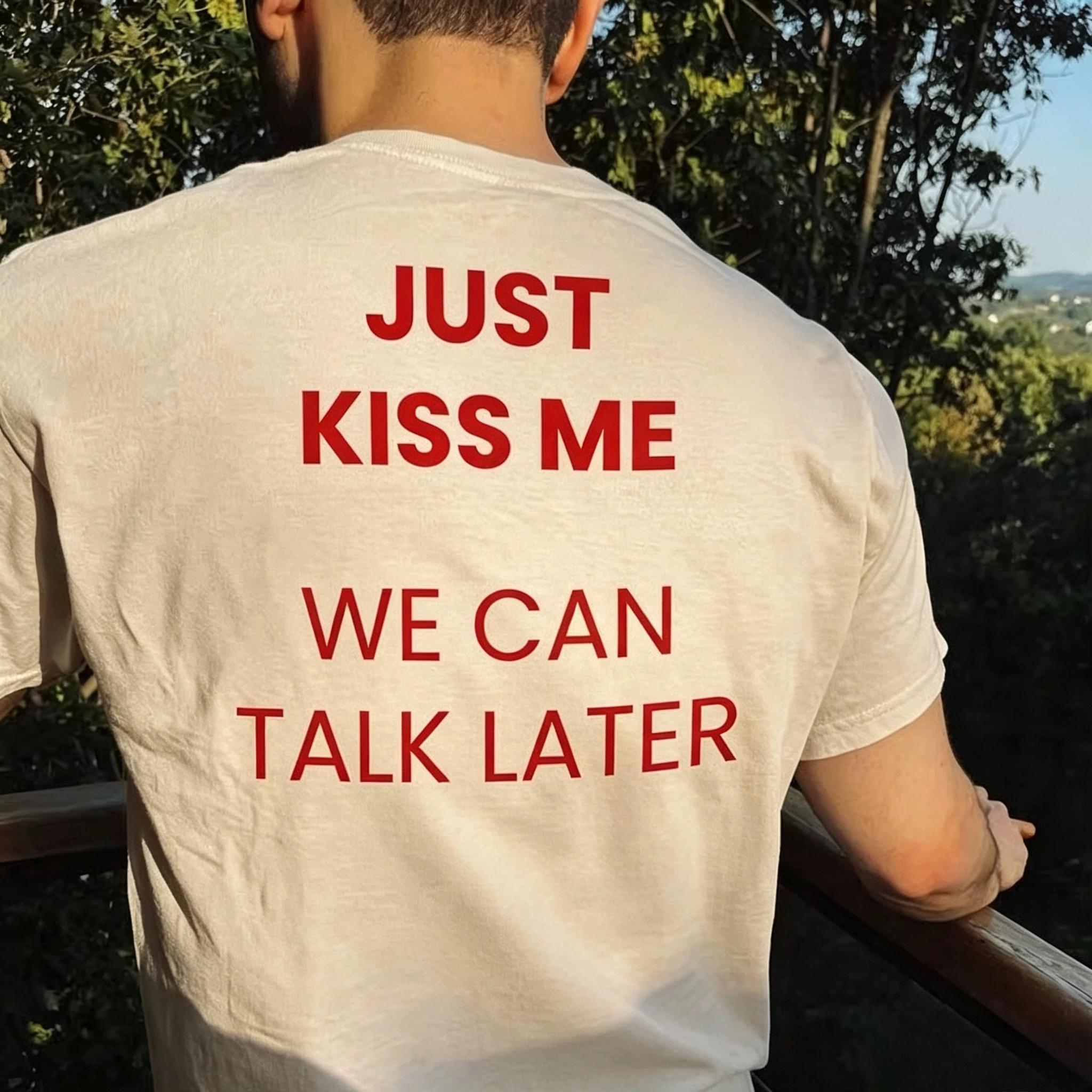 Unisex Casual Fashion Trendy Streetwear T-shirt 'Kiss Me We Can Talk Later' Print High-Quality Cotton Short-Sleeved Crew Neck