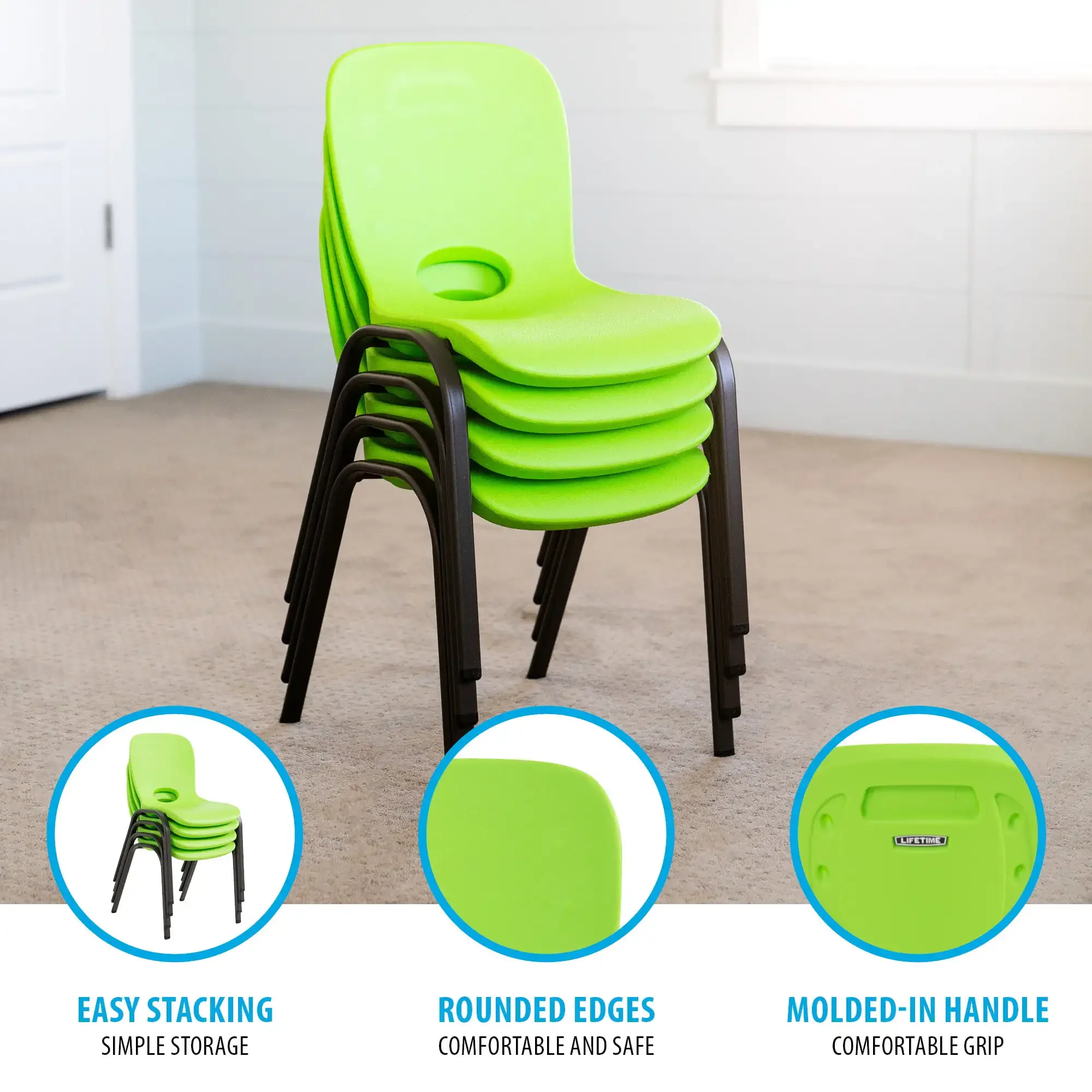 Children\'s Plastic Stacking Chair - 4 Pk (Essential), Lime Green