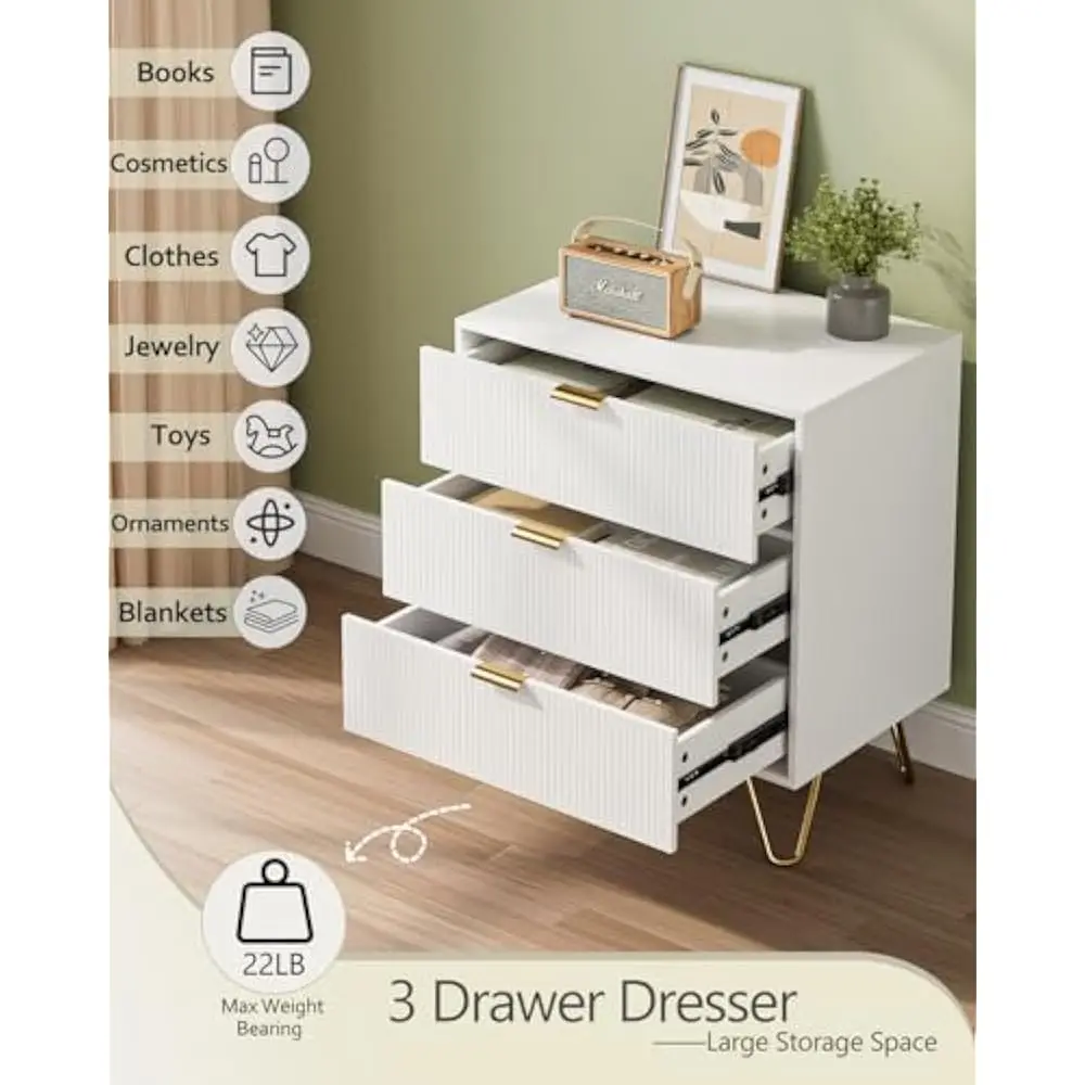 Nightstands with Anti-Tip Hardware and 3 Drawer Dresser, Storage Dresser Chest Cabinet Organizer for Living Room image 3