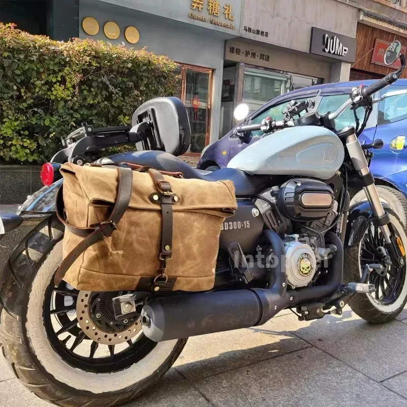 

Motorcycle Saddlebag Left Side Motobiker Messenger Bag Waterproof Canvas Backpack Vintage Brown Rear Seat Bag Biker Side Bag