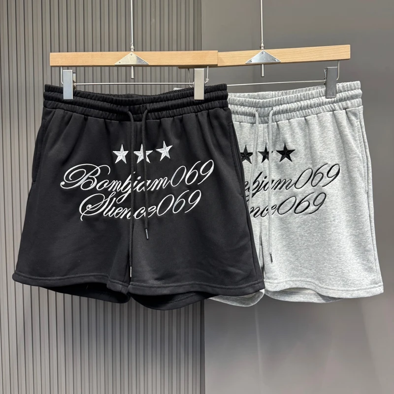 

Black Gray Embroidery 069 Digit Stars Shorts Men Women Summer Loose Sports Shortpants Trendy Short Pants Beach Breeches
