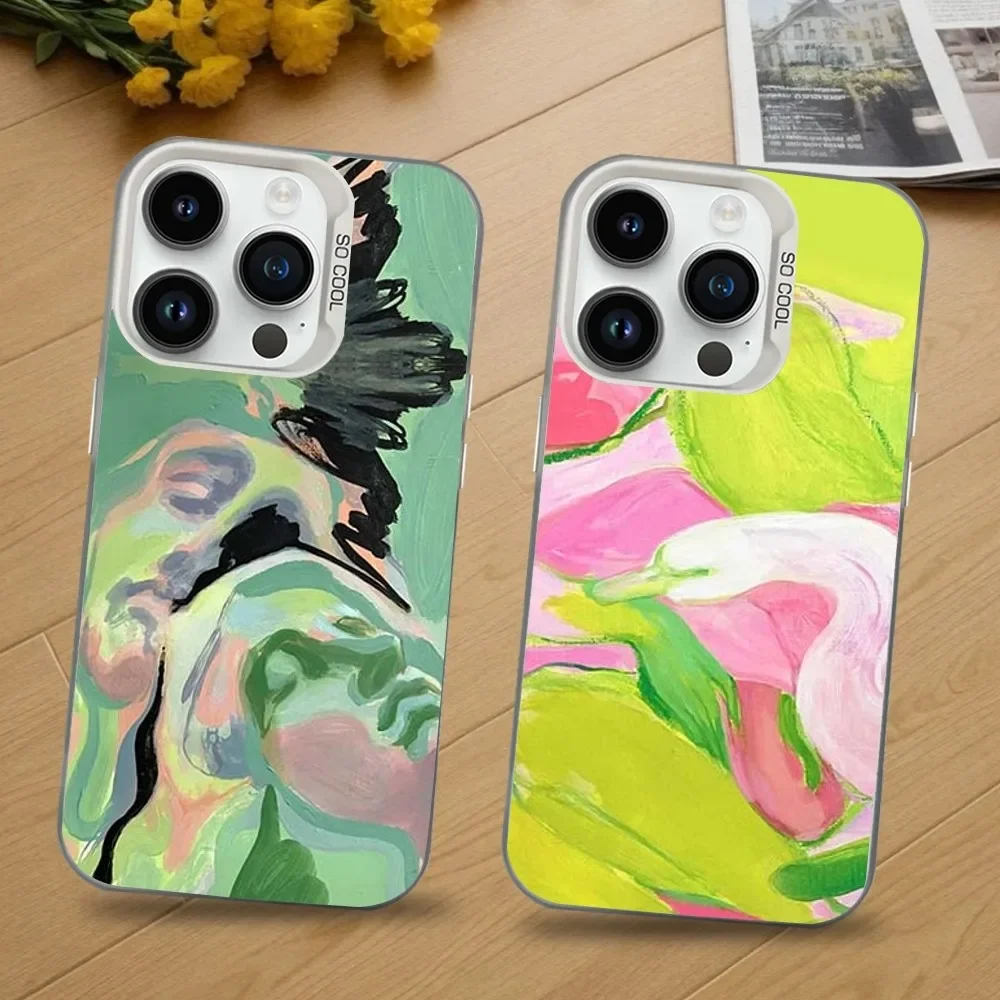 

Oil Painting Abstract Phone Case For iPhone 16,15,14,13,12,11,Mini,Pro,SE,MAX White Matte Shockproof Cover