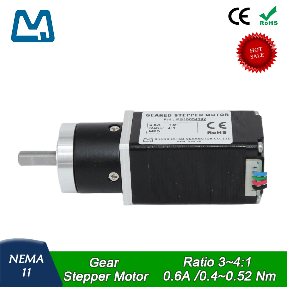 28 Stepper Motor 50mm Body Lenght 0.6A 0.13Nm Nema11 Planetary Gearbox Ratio 4:1