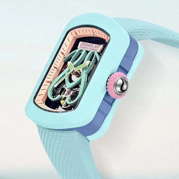 

CRONUSART женские автоматические часы 29 мм женские механические наручные часы 50 м водостойкий сапфировый скелетон циферблат фторкаучуковый ремешок