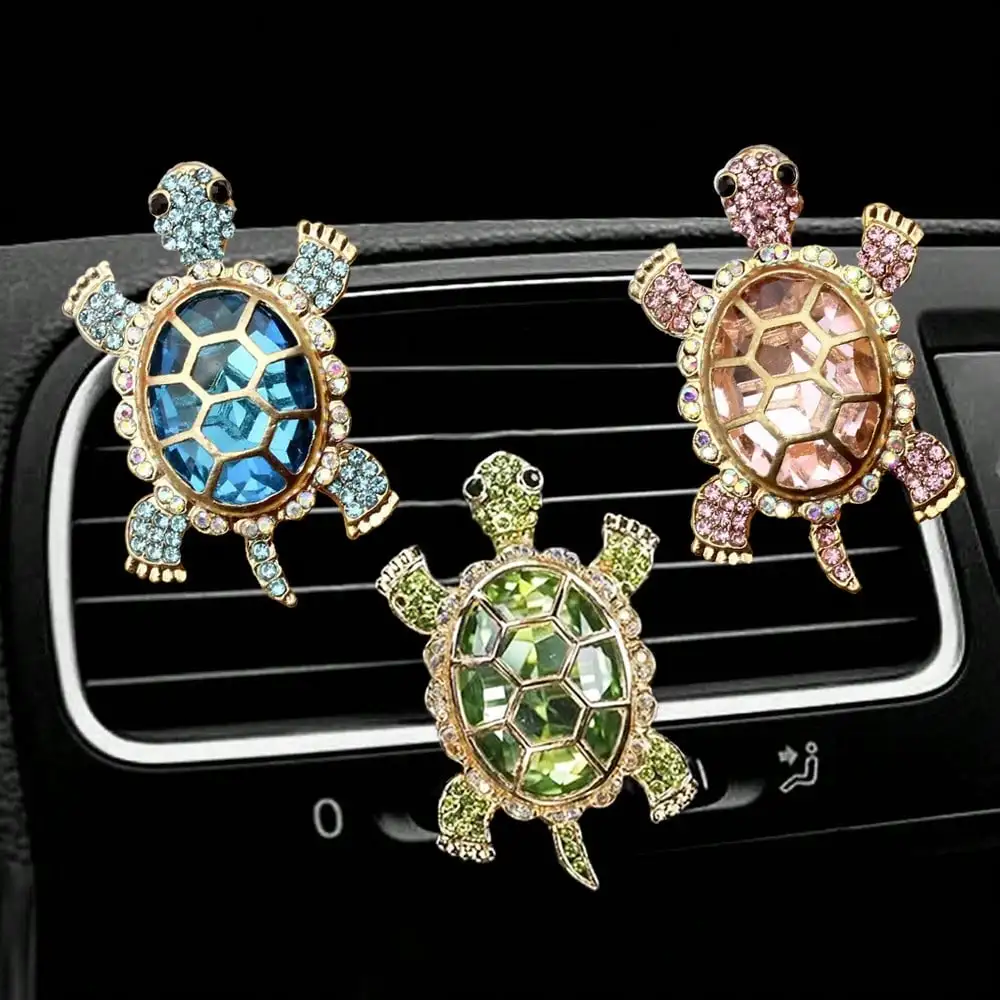 

3pcs Rhinestone Sea Turtle Car Air Vent Clip with Crystal Shell, Decorative Fragrance Holder for Auto Interior