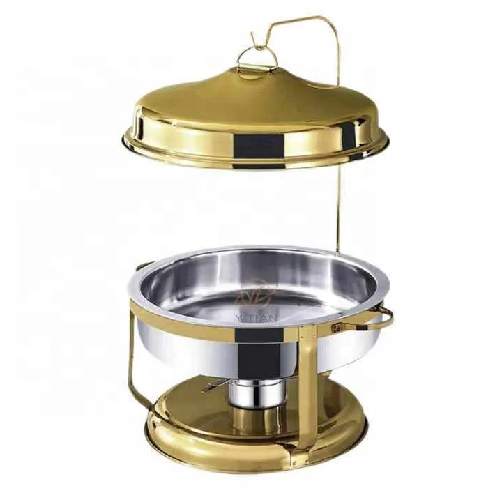 Hot Dubai Gold Buffet Chef Hot Pot Deluxe Hanging Decorative Fancy Food Heater Set Hanging Furnace