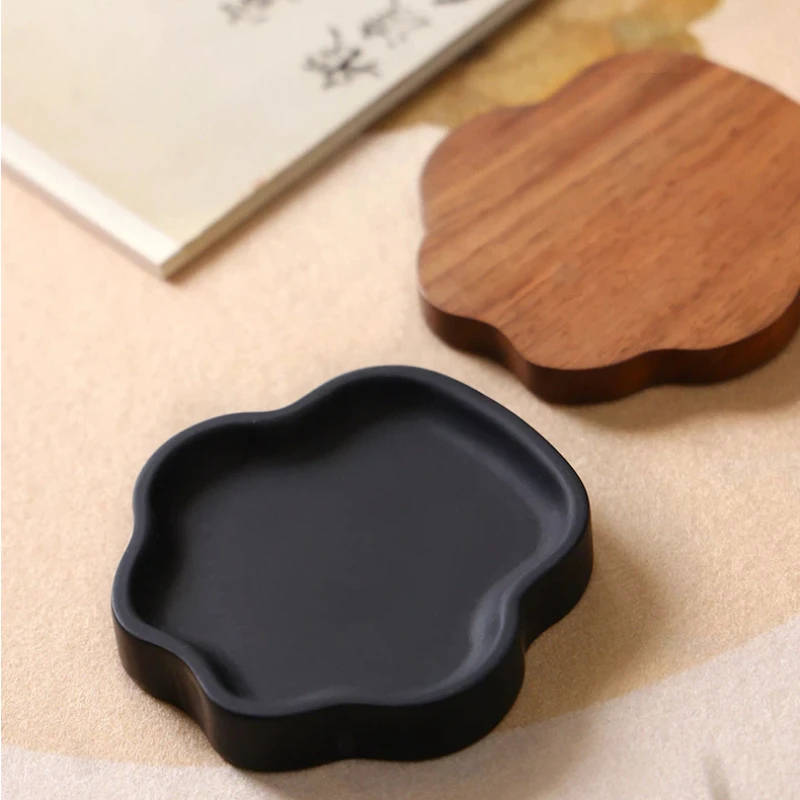 Chinese Calligraphy Inkstone With Lid Natural Raw Stone Chinese Calligraphy Ink Grinding Pot Student Practice Writing Stationery