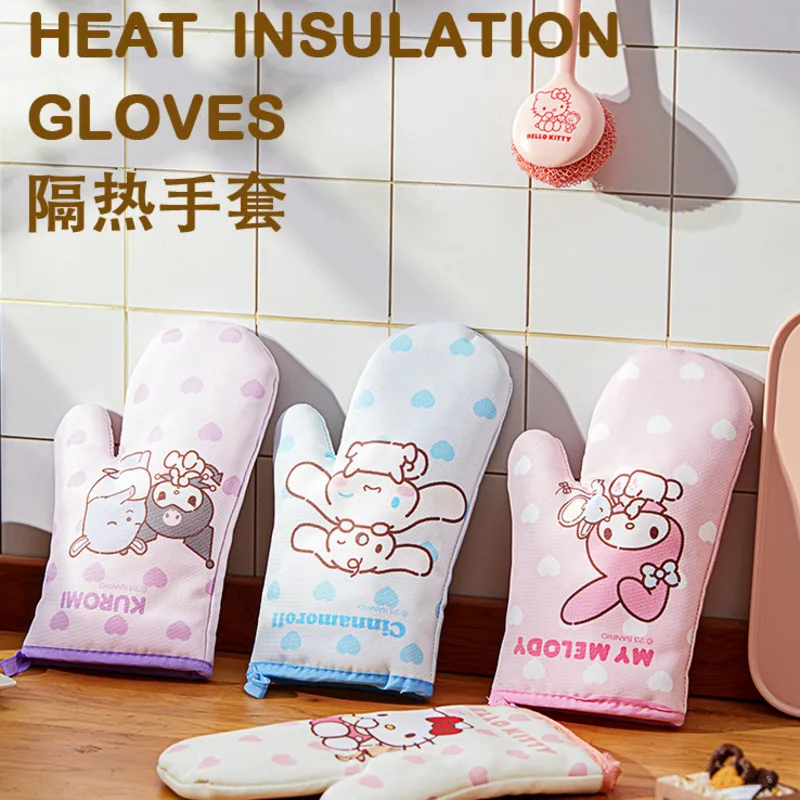 Hello Kitty Anti-scald Gloves Sanrio Cartoon Kitchenware Oven Microwave Cartoon Household Heat Insulation Heat-resistant Gloves