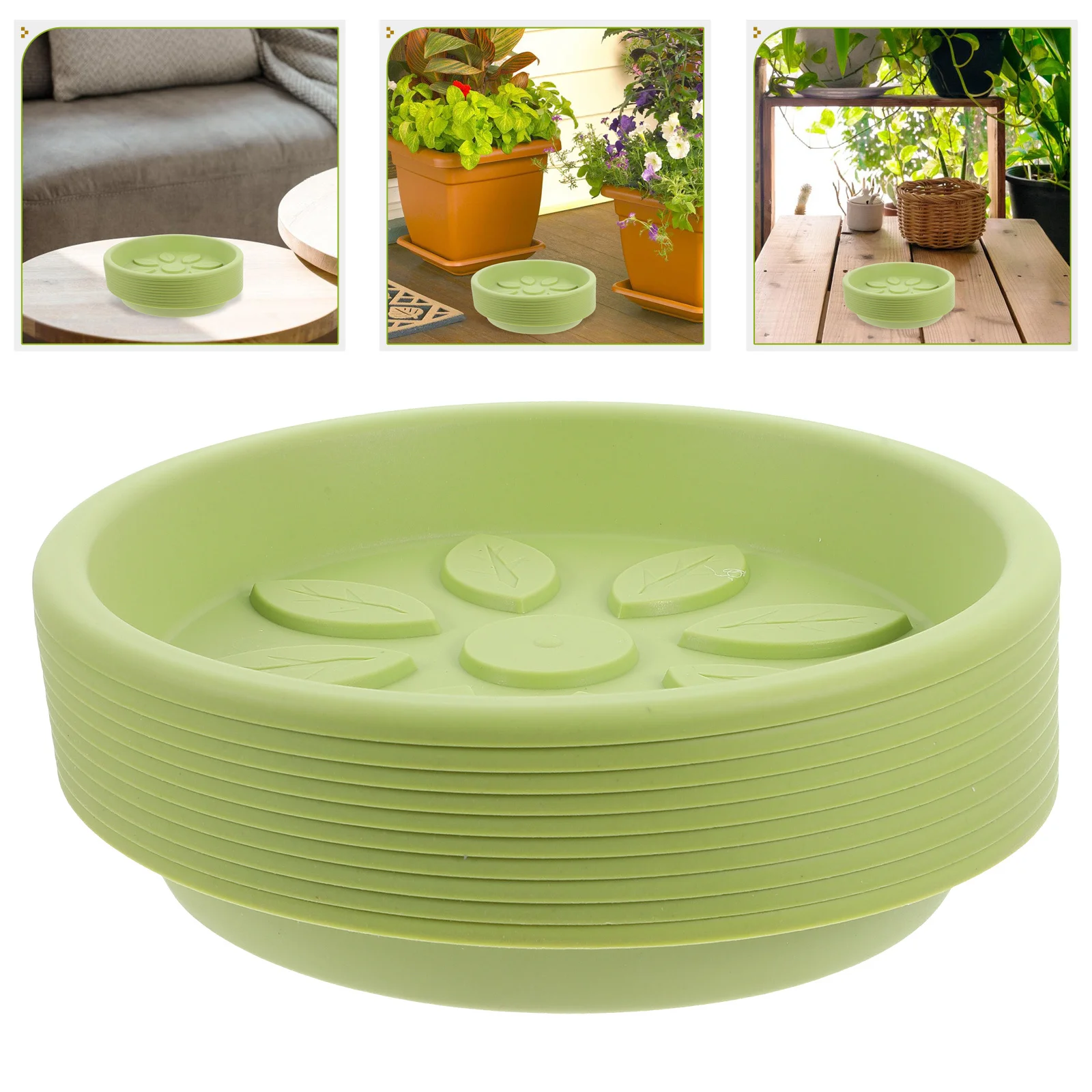 

10pcs Plant Pot Tray Round Thickened Pp Plastic Flowerpot Base Leaf Pattern For Indoor Outdoor Garden Drainage Water Catch