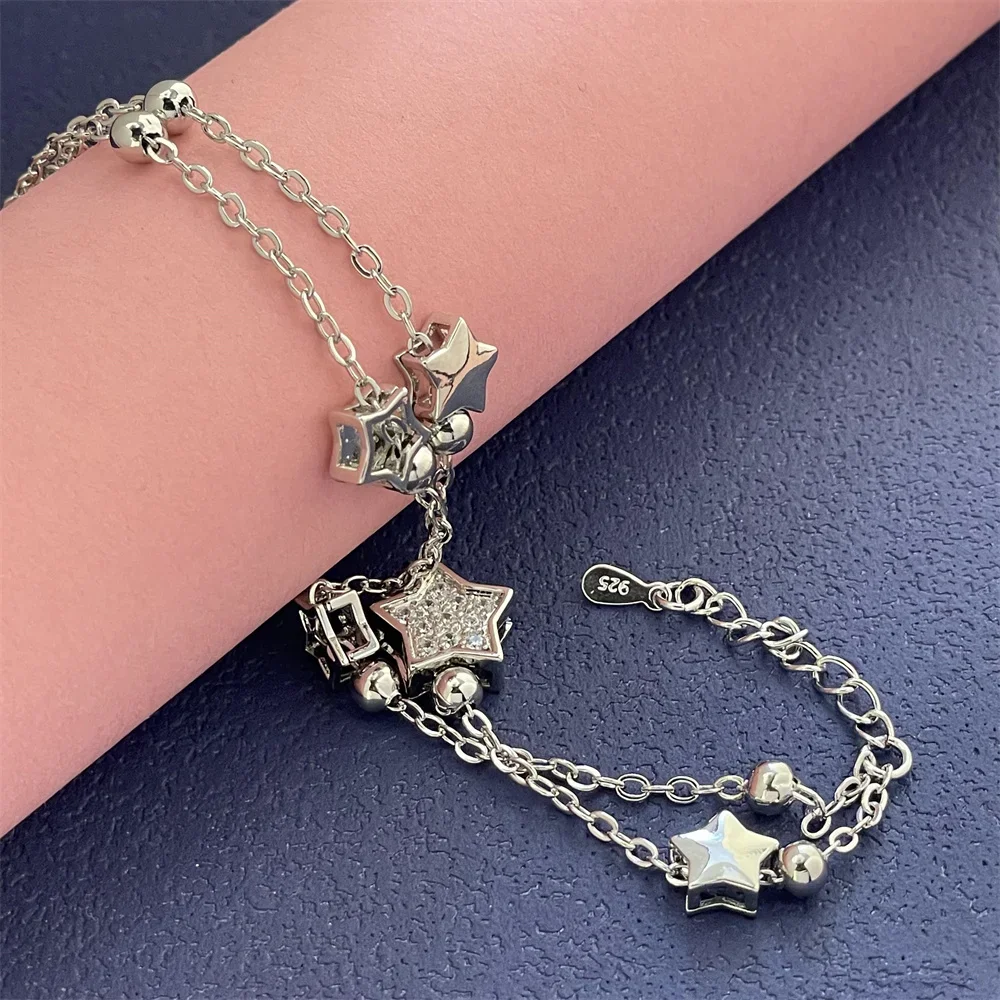 S925 Sterling Silver Bracelet Exquisite Star Beads Charm Women Fashion Wedding Party Gift Jewelry