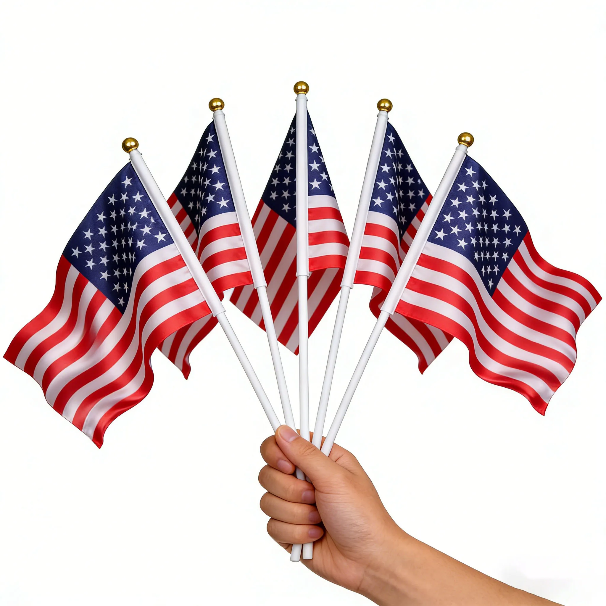 Mini USA Hand Held Flags on Stick 5x8 inch American Flag with Gold Top for Parade Party Event Decor