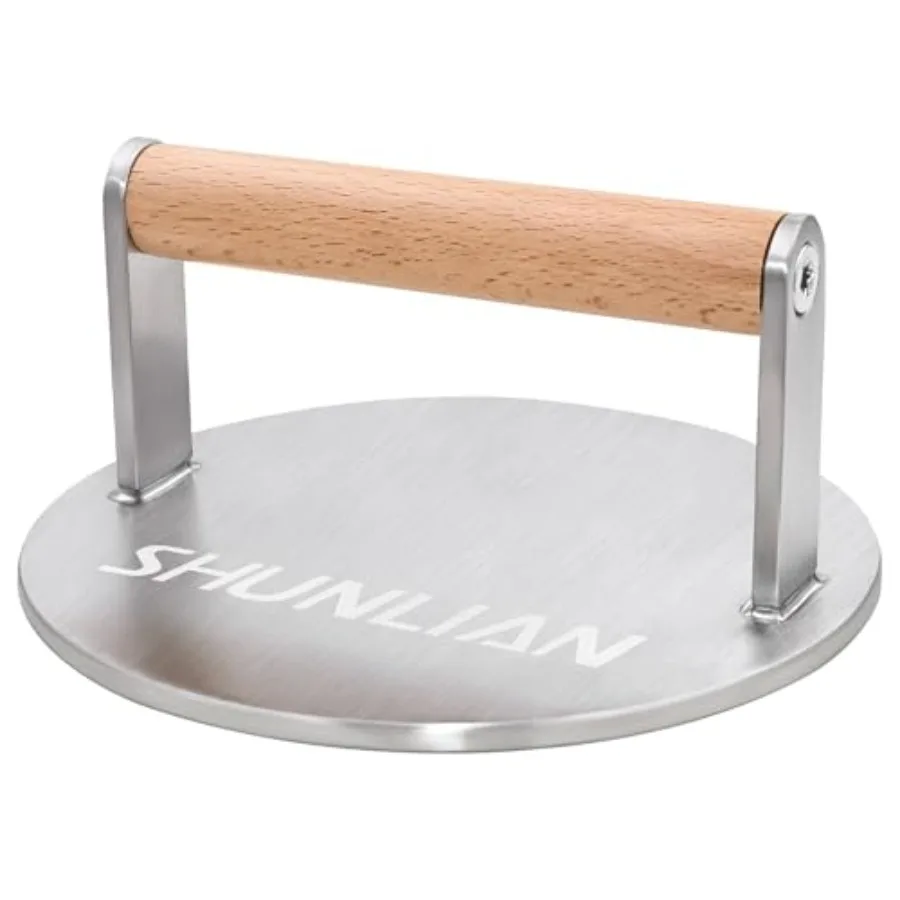 

Stainless Steel Burger Smasher 6 Inch Heavy Duty Grill Press with Wood Handle 1.7 lb Solid Cooking Weight Press for Flat Top Gr
