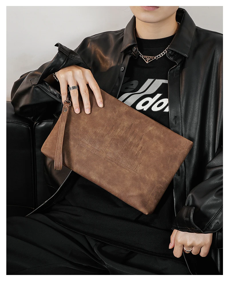 

New Retro Leather Men's Bags Simple Small Clutch Envelope Bag Trendy Street Fashion Envelope Purse Envelope Trendy Bag Bolsas