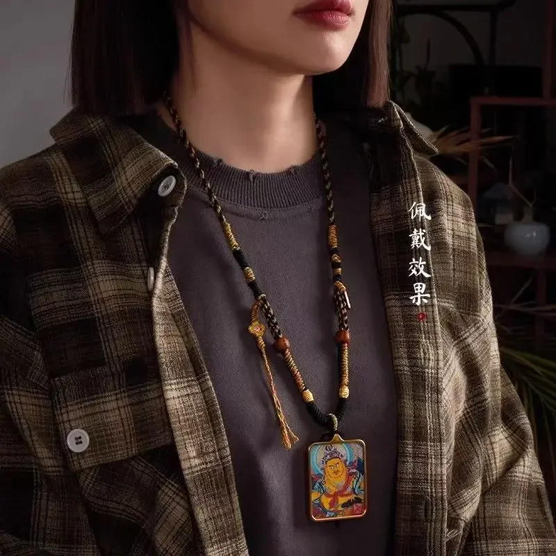 Tibetan Thangka Lanyard 5 Master Yellow God of Wealth Vertical Wearing Braided Rope Hand-woven Necklace Rope Cotton Adjustable