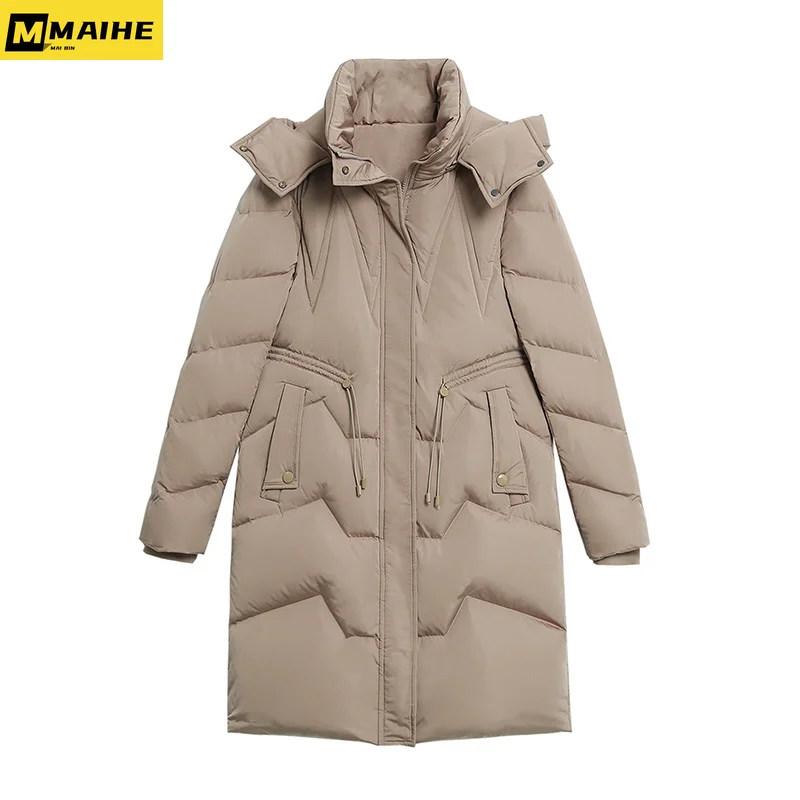 90% Duck Down Jacket Women's 2024 New Winter High-end Long Waist Slimming Slim Warm Hooded Down Jacket Coat Women's Clothing