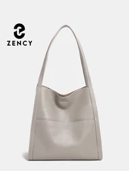 Zency Genuine Leather Totebag Shoulder Bag Large Capacity Shopper Luxury Women's Cow Skin Handbag Simple Fashion Bucket Bags