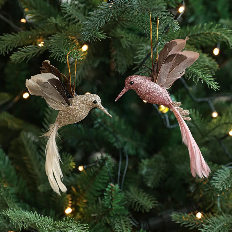 Christmas Tree Decor Hanging Pendants, Simulation Foam Feather Peacock Flying Bird Ornaments for Home Xmas Festival Decoration
