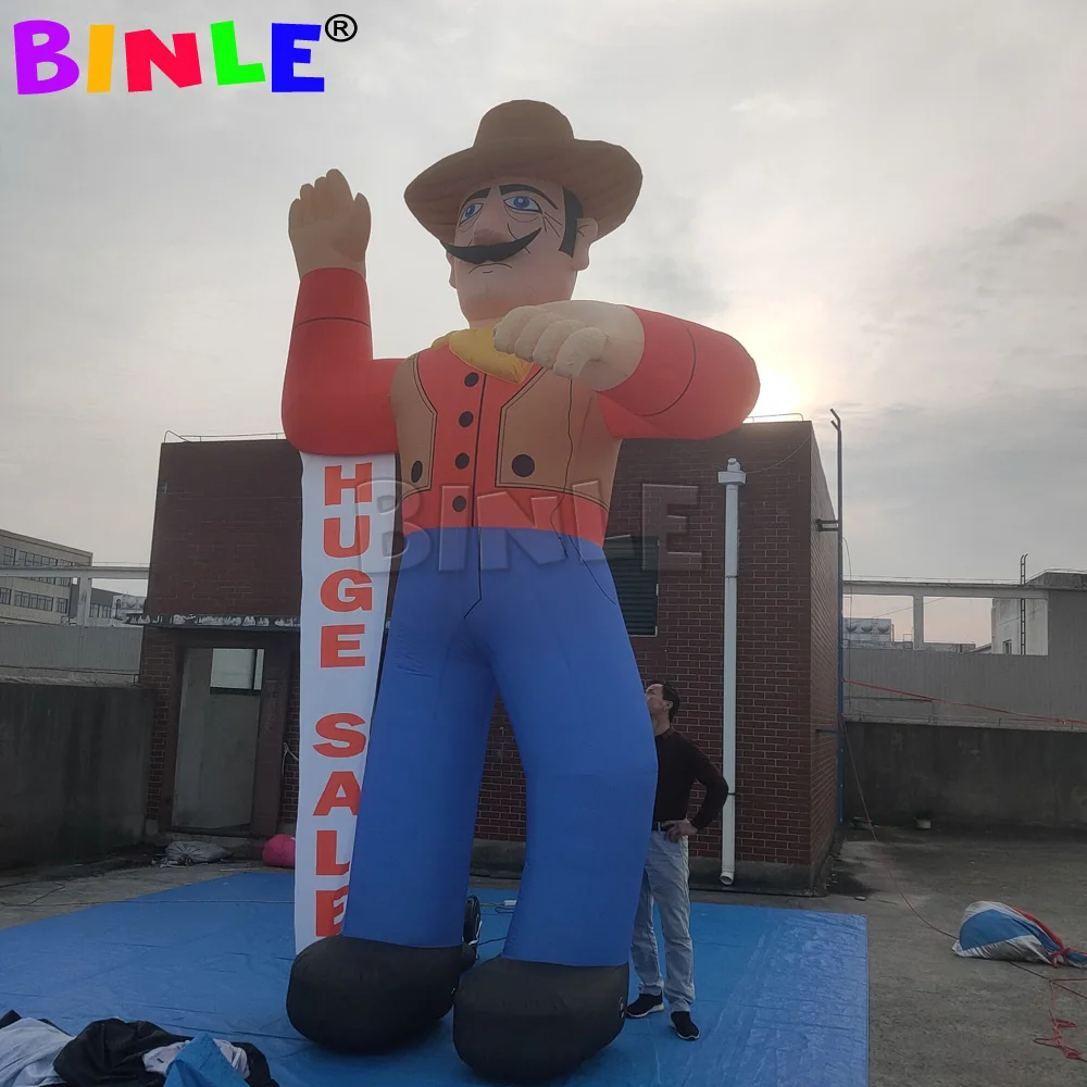 Customized 5mH cool giant inflatable cowboy with hat cartoon character mascot for advertising