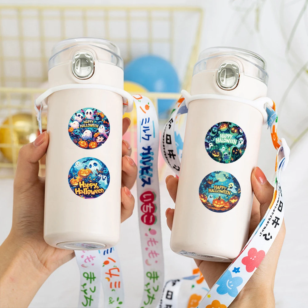 

500pcs/Roll Happy Halloween Stickers Cute Pumpkin Skull Cartoon Round Sealing Sticker DIY PVC Phone Decal Decoration Reward Gift