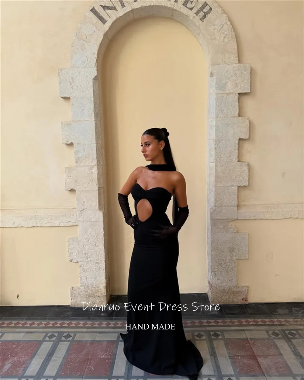 Dianruo Гламурные вечерние платья с раструбом, атласное милое платье Vestido De Gala Femme с вырезами, черное платье Quinceañer по индивидуальному заказу