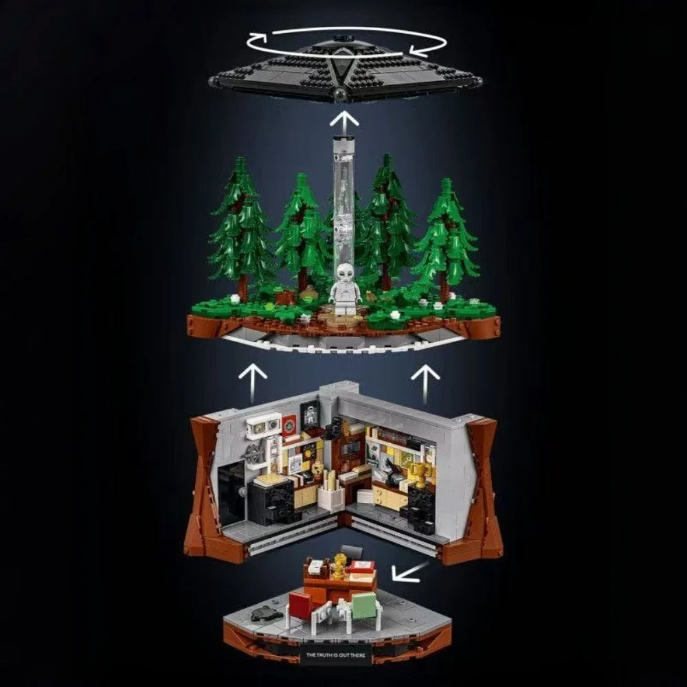 In Stock 1478pcs UFO Scene Building Blocks, Double Layer Underground Research Base Model, Creative Desktop Christmas Gifts