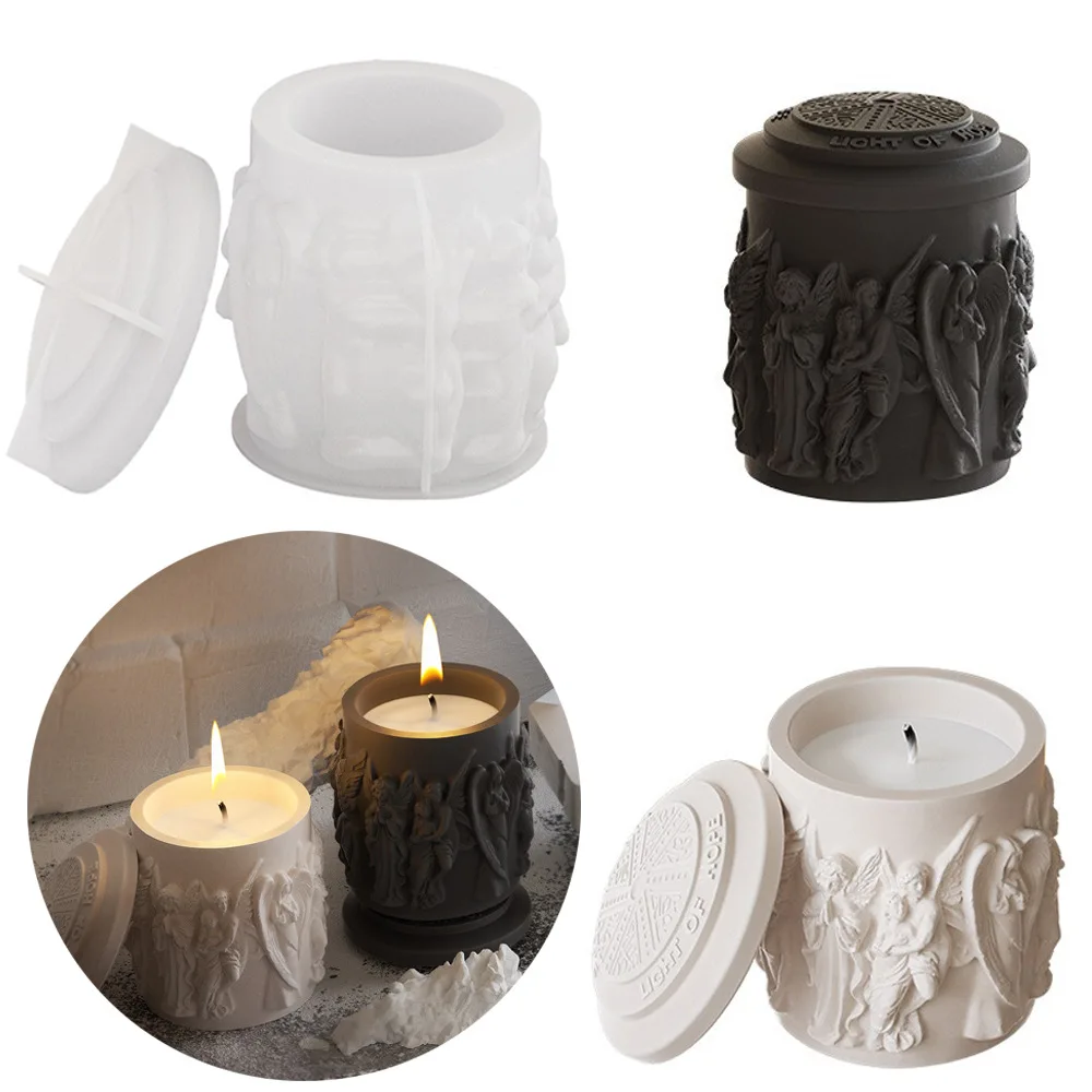 Scandinavian Angel Statue Scented Candle Cup Silicone Mold Crystal Glue DIY Relief Portrait Storage Box