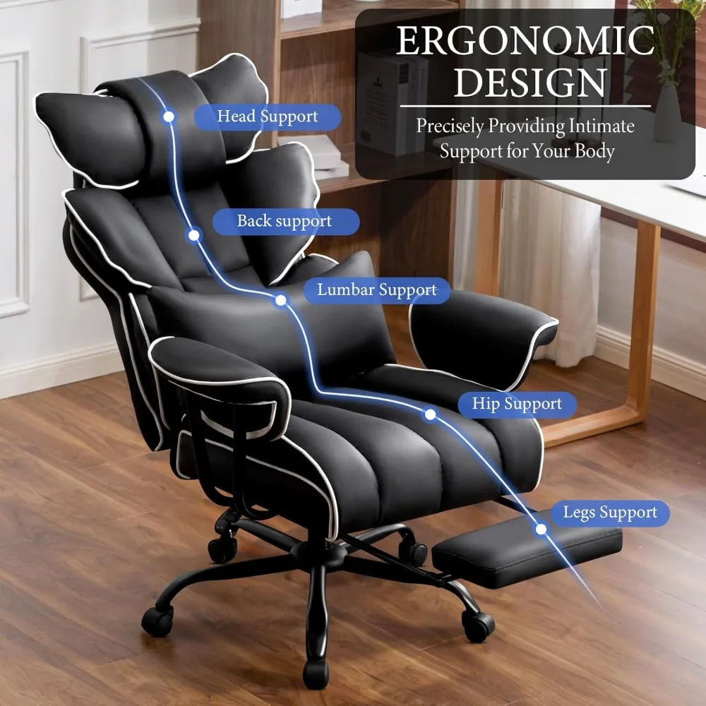 كرسي مكتب تنفيذي ذو مقعد عريض شديد التحمل للكبيرة والطويلة، سعة 400 رطل، قابل للتعديل مع دعم قطني، مريح #4