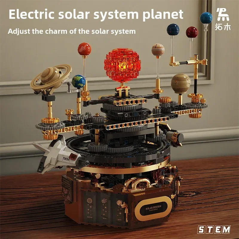 Sistema Solar de universo giratorio, juegos de luces, bloques de construcción, sol, tierra, modelo, serie espacial, bricolaje, ciencia, educación, ladrillos, juguete, regalo para niños