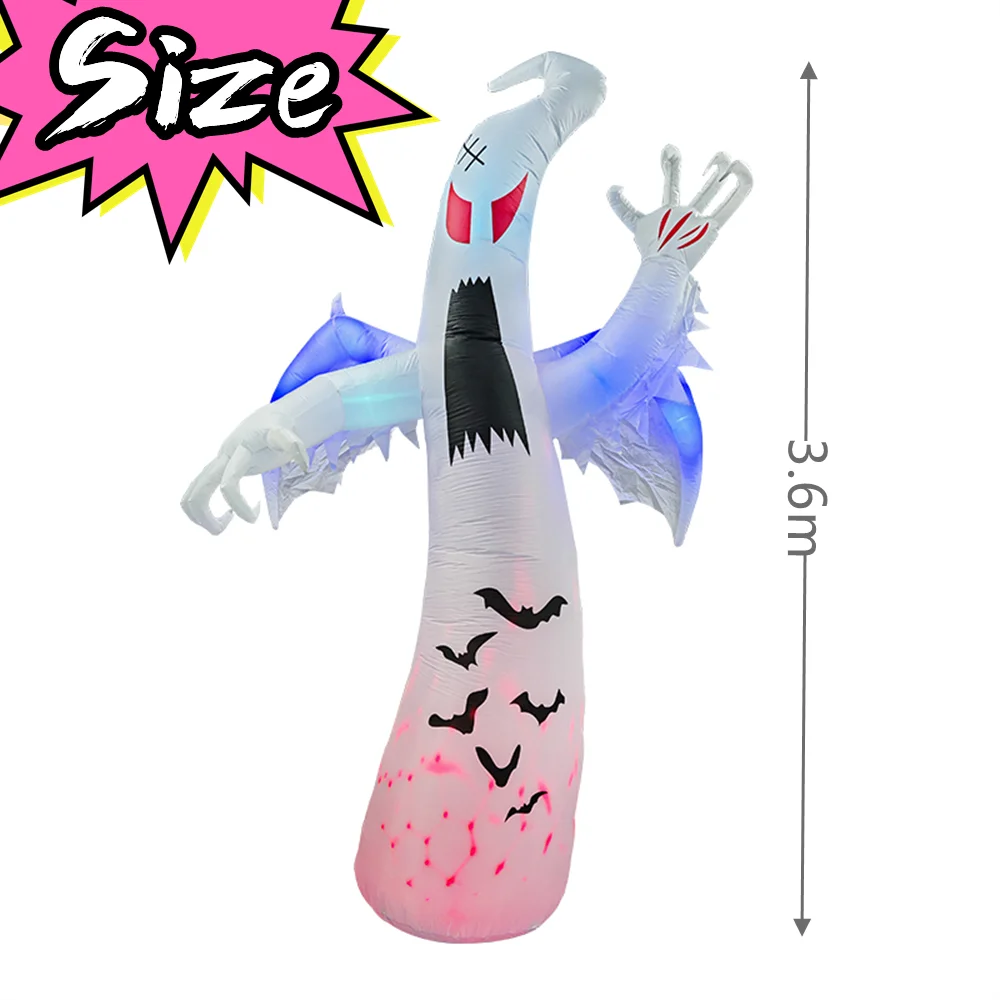 11.8 FT Halloween Inflatables Ghost Outdoor Decor Scary Red Eye Ghost with Built-in LEDs for Garden Lawn Party Decorations Prop
