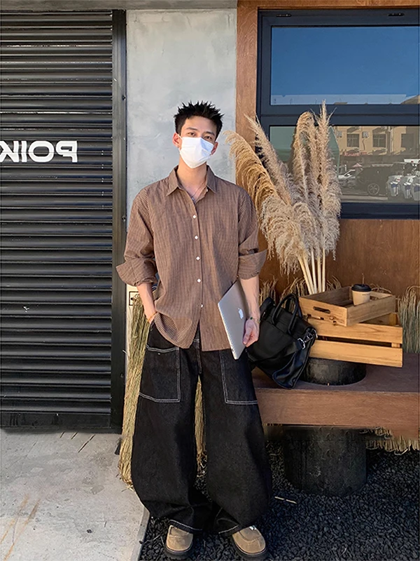 

Корейская винтажная рубашка в клетку, свободного кроя, мужская, повседневная, классическая, на пуговицах, верхняя одежда, из полиэфирного волокна, устойчивая к...